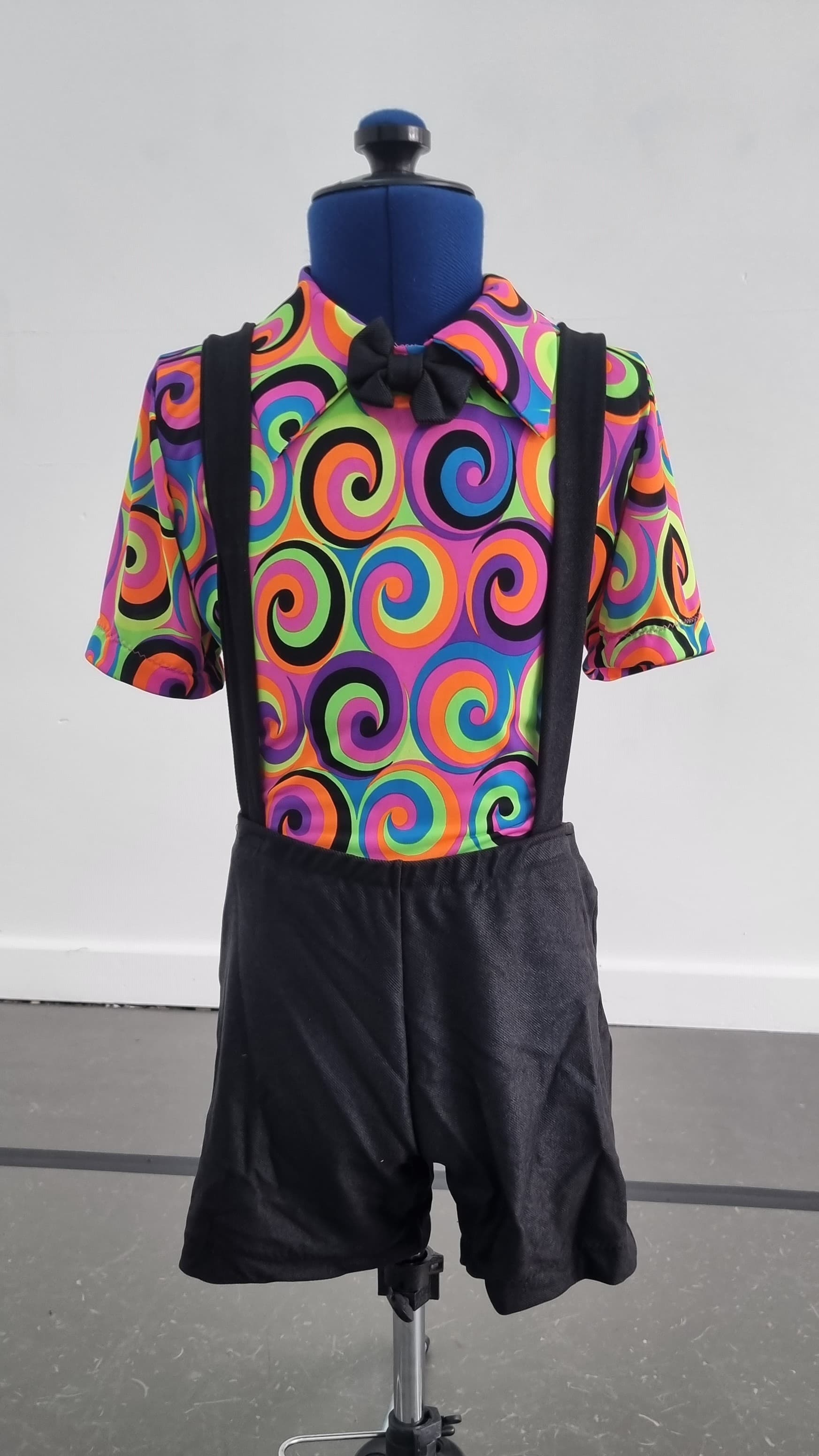 Fluorescent Swirl Leotards with Black Shorts - Image 1