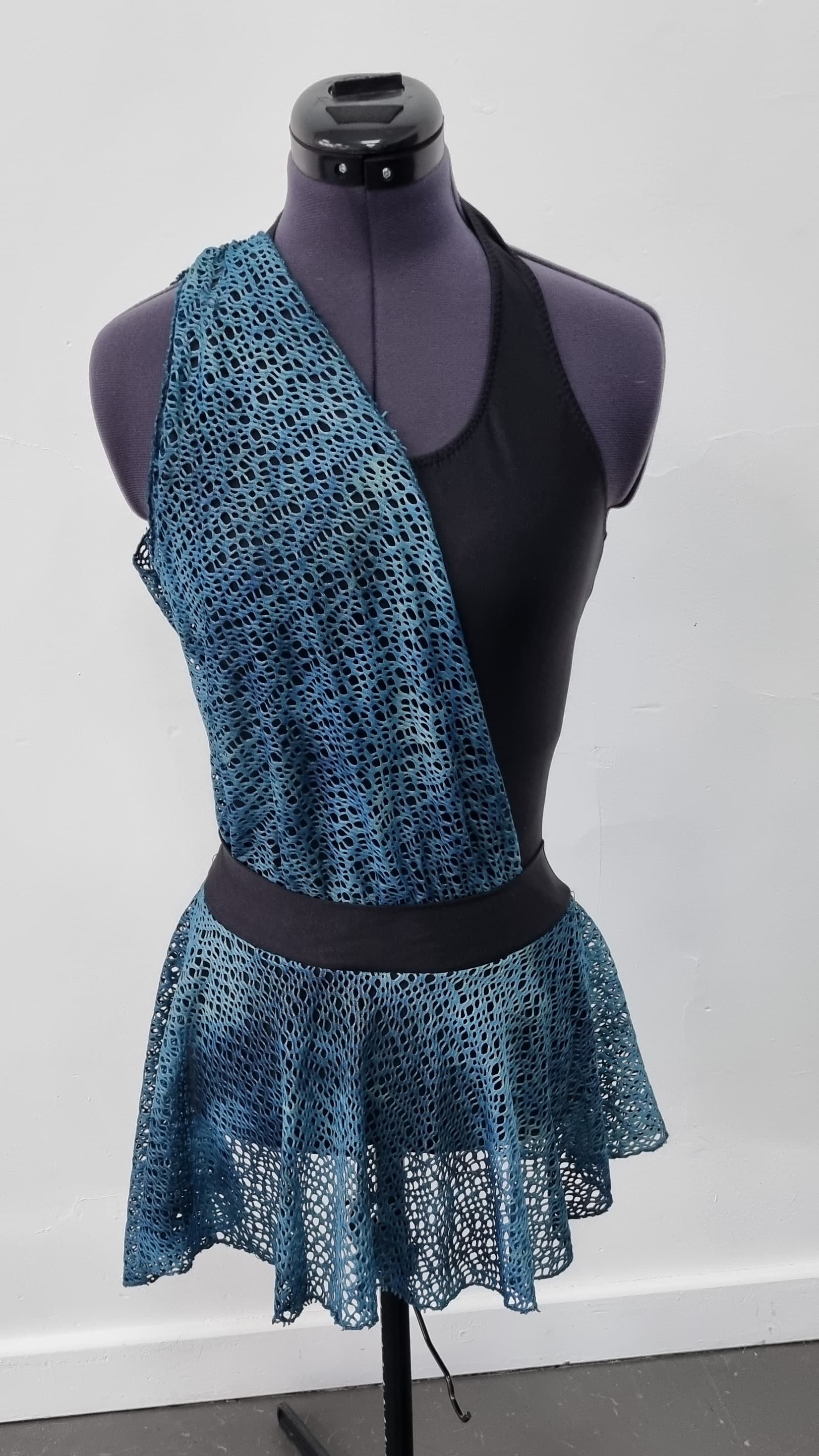 Halterneck Blue Fishnet Overlay Dress thumbnail 2