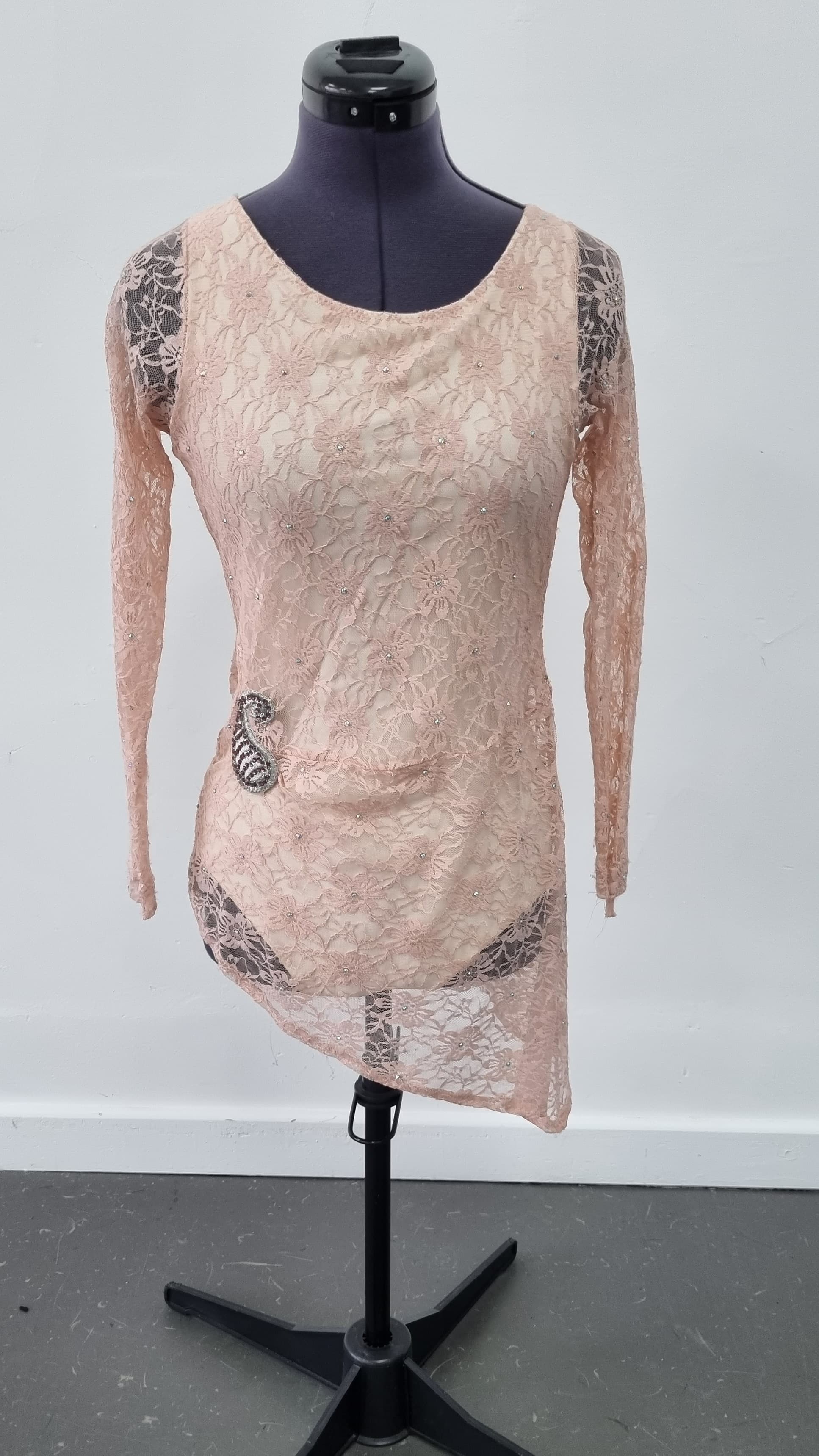 Pastel Pink Long Sleeved Lace Dress - Image 1