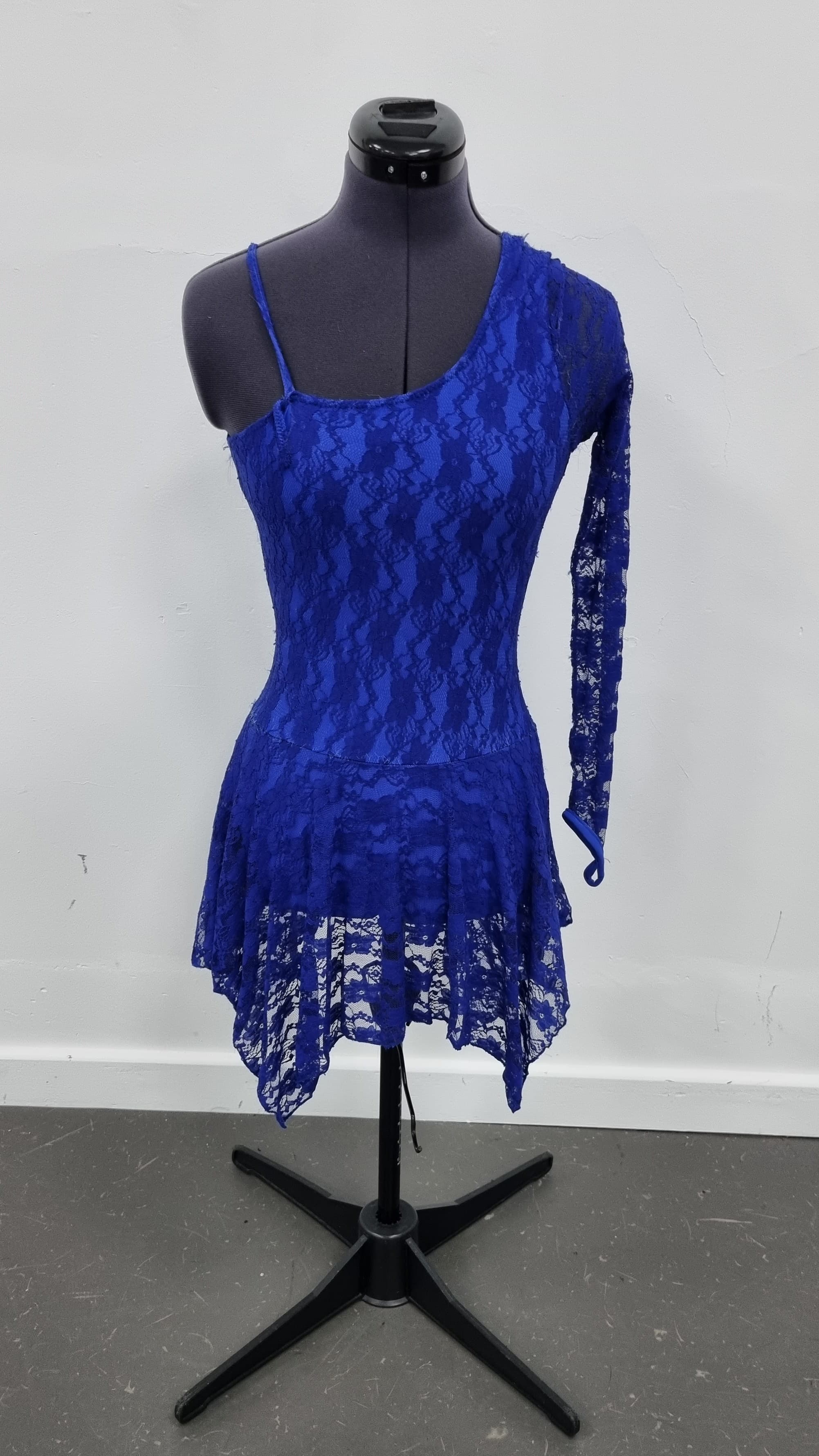 Lace One Sleeved Dress (Black, White & Blue) thumbnail 5