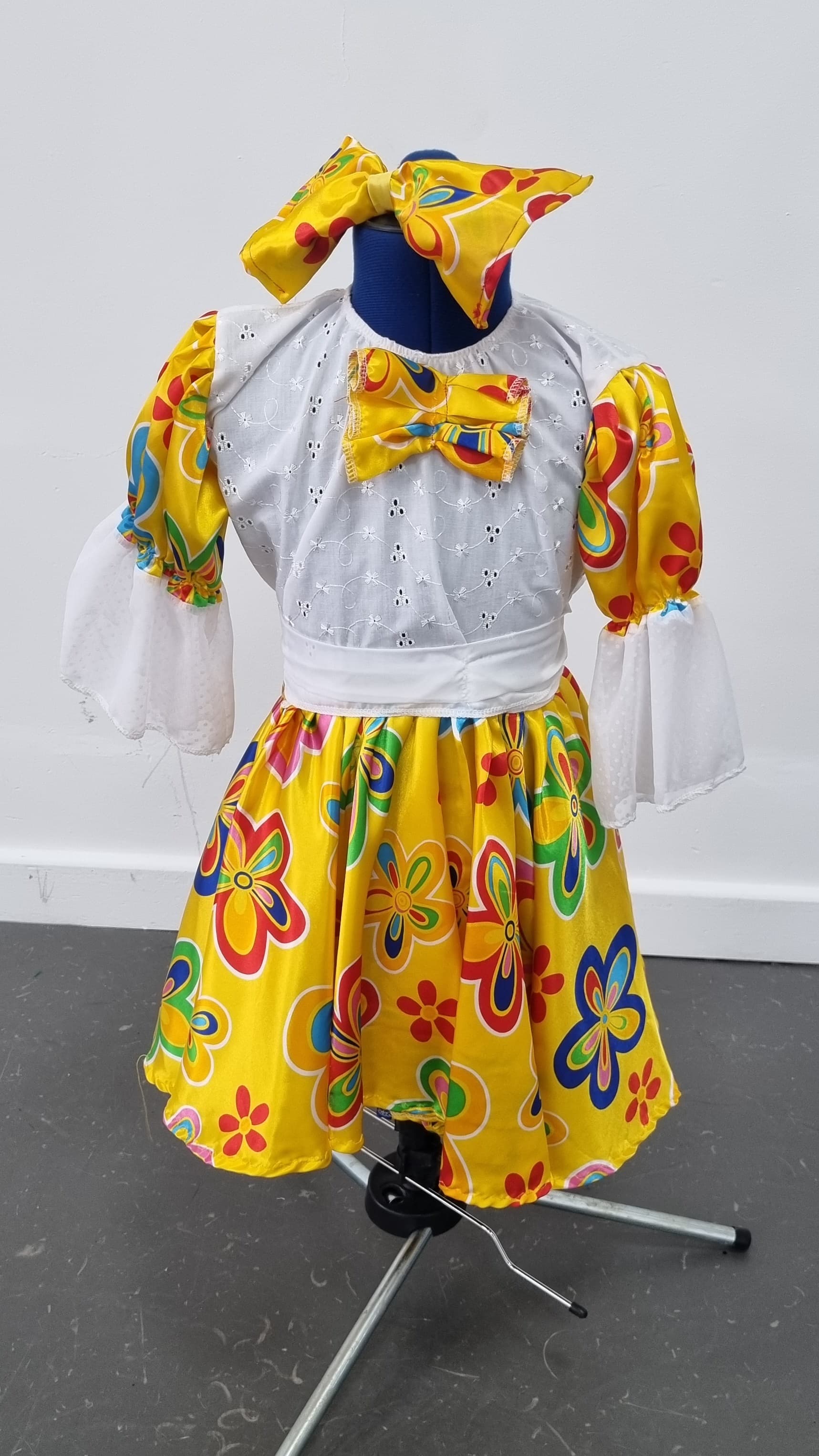 Doll White Floral Dress (Red, Blue & Yellow) thumbnail 2