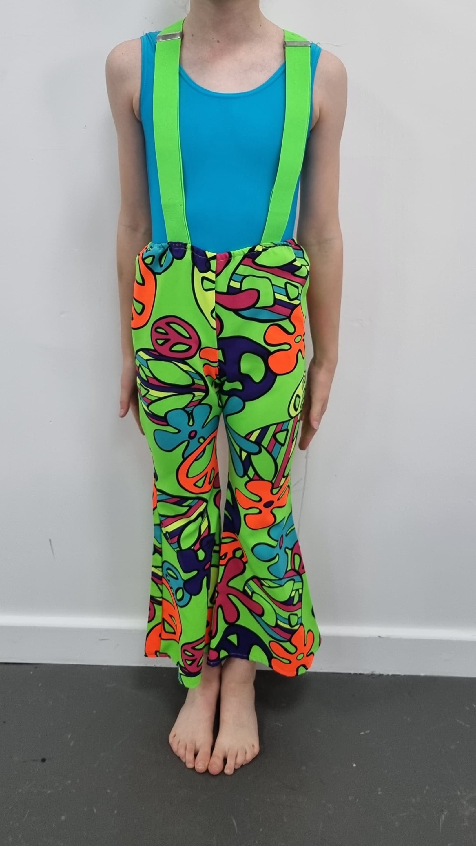 70s Flared Green Trousers with Braces thumbnail 2
