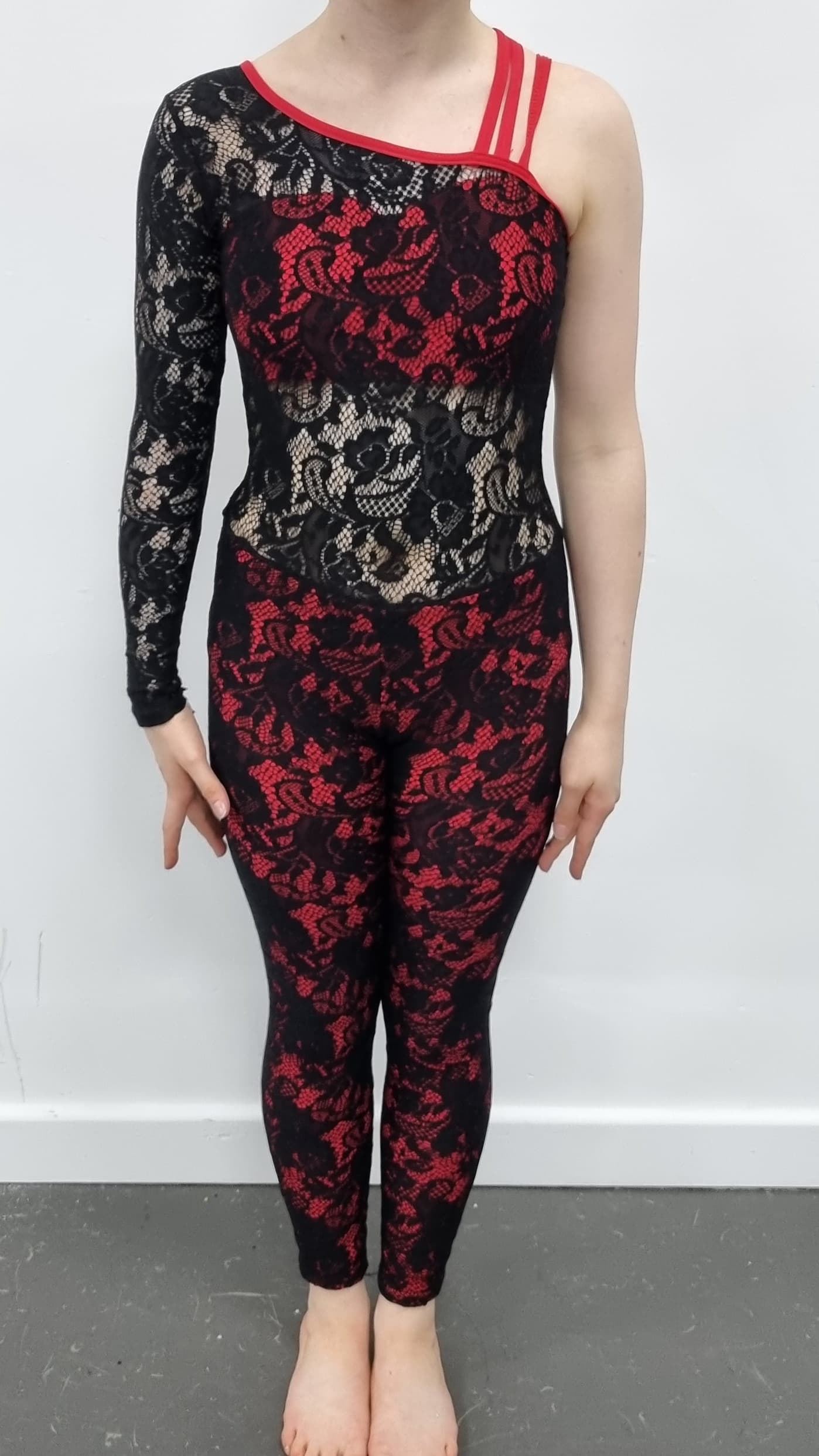 Red and Black Lace Catsuit - Image 1