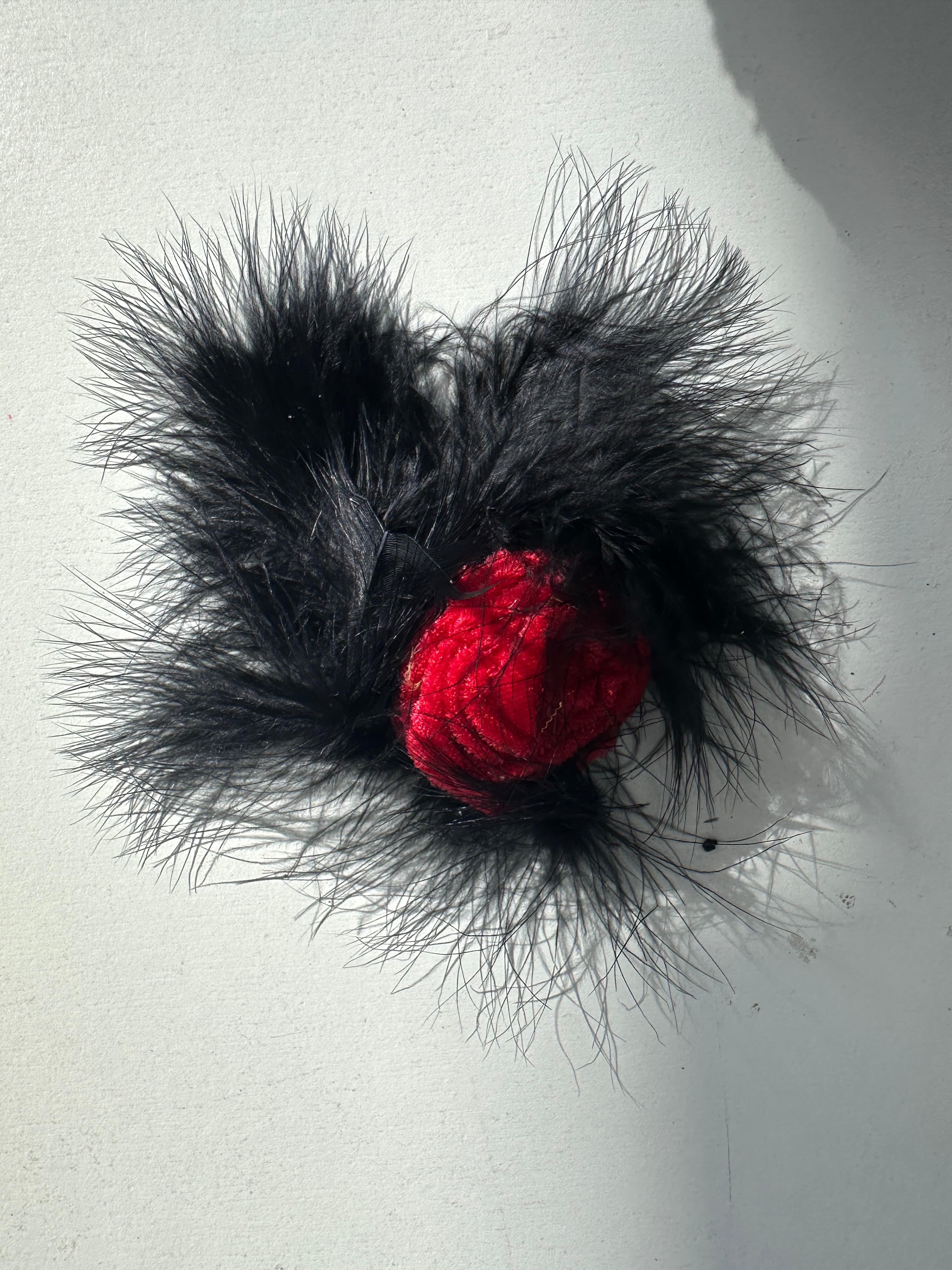 Red Rose with Black Feather Hair Clip - Image 1
