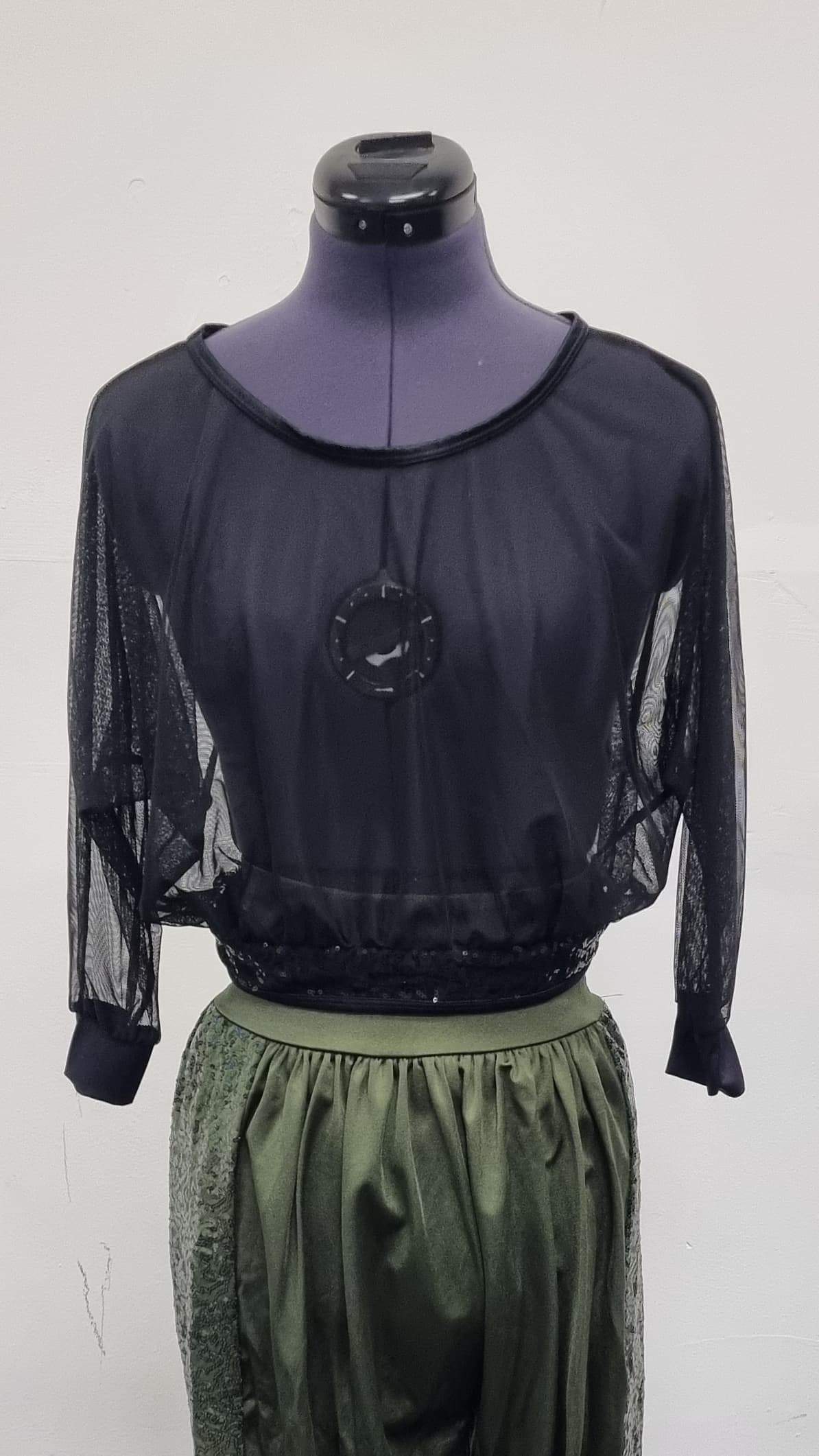 Black Mesh Shirt with Sequin Band - Image 1