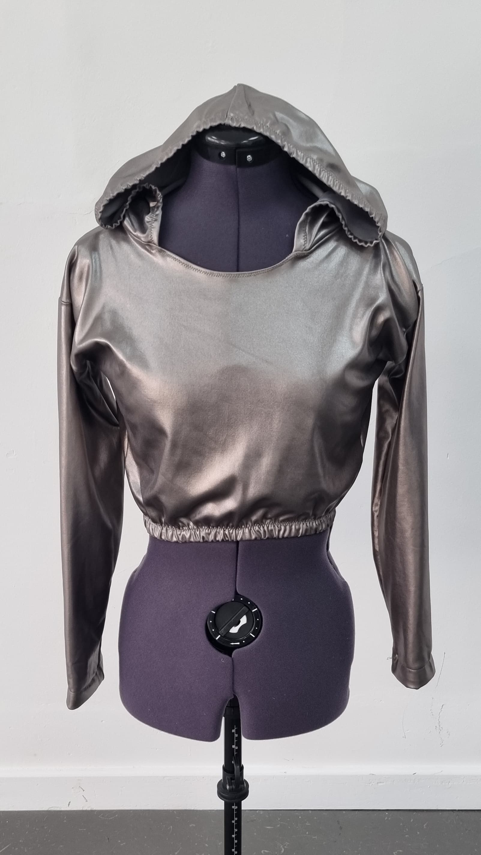 Metallic Grey Long Sleeved Hooded Top
