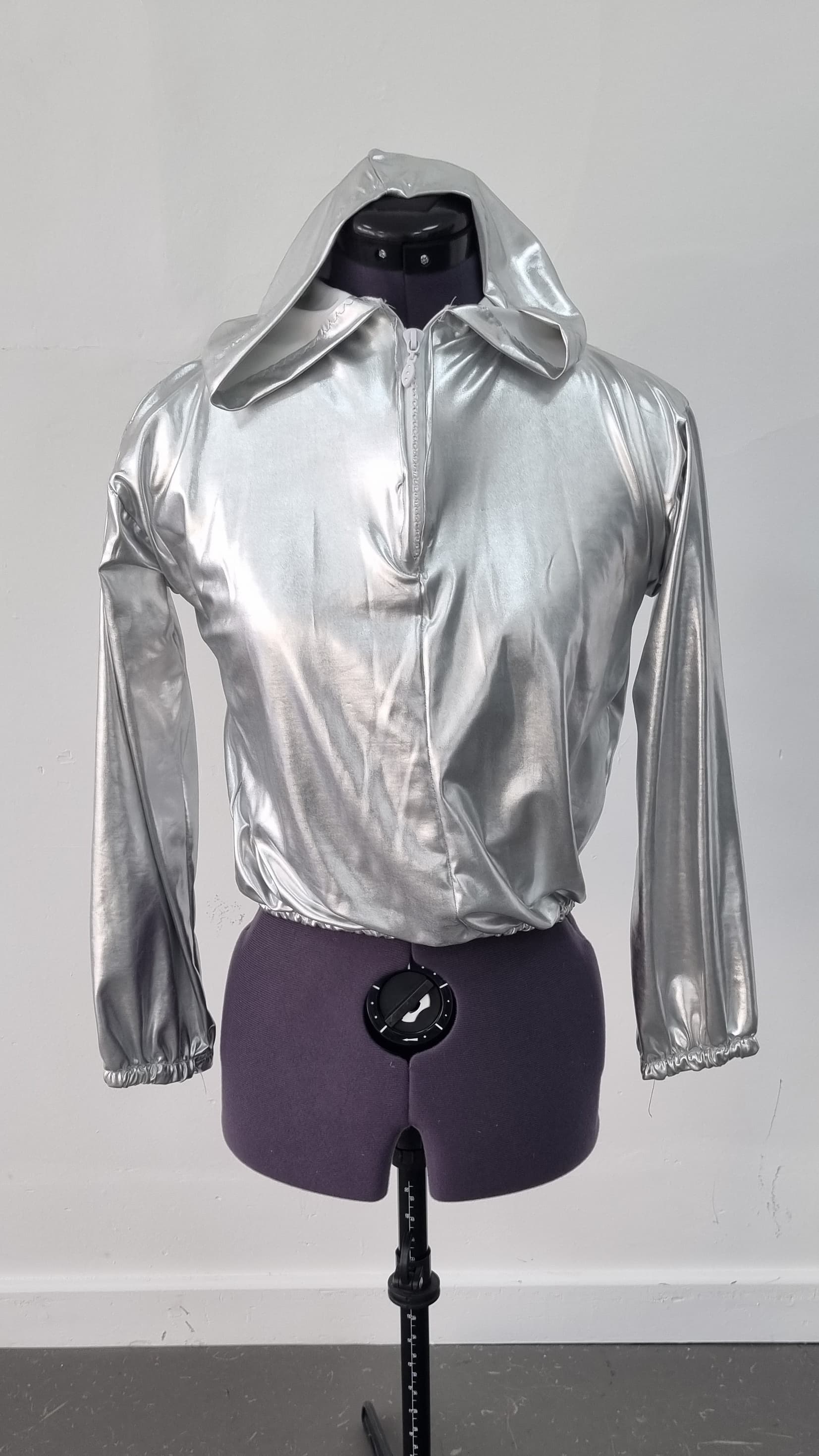 Metallic Silver Long Sleeved Zip Hooded Top - Image 1