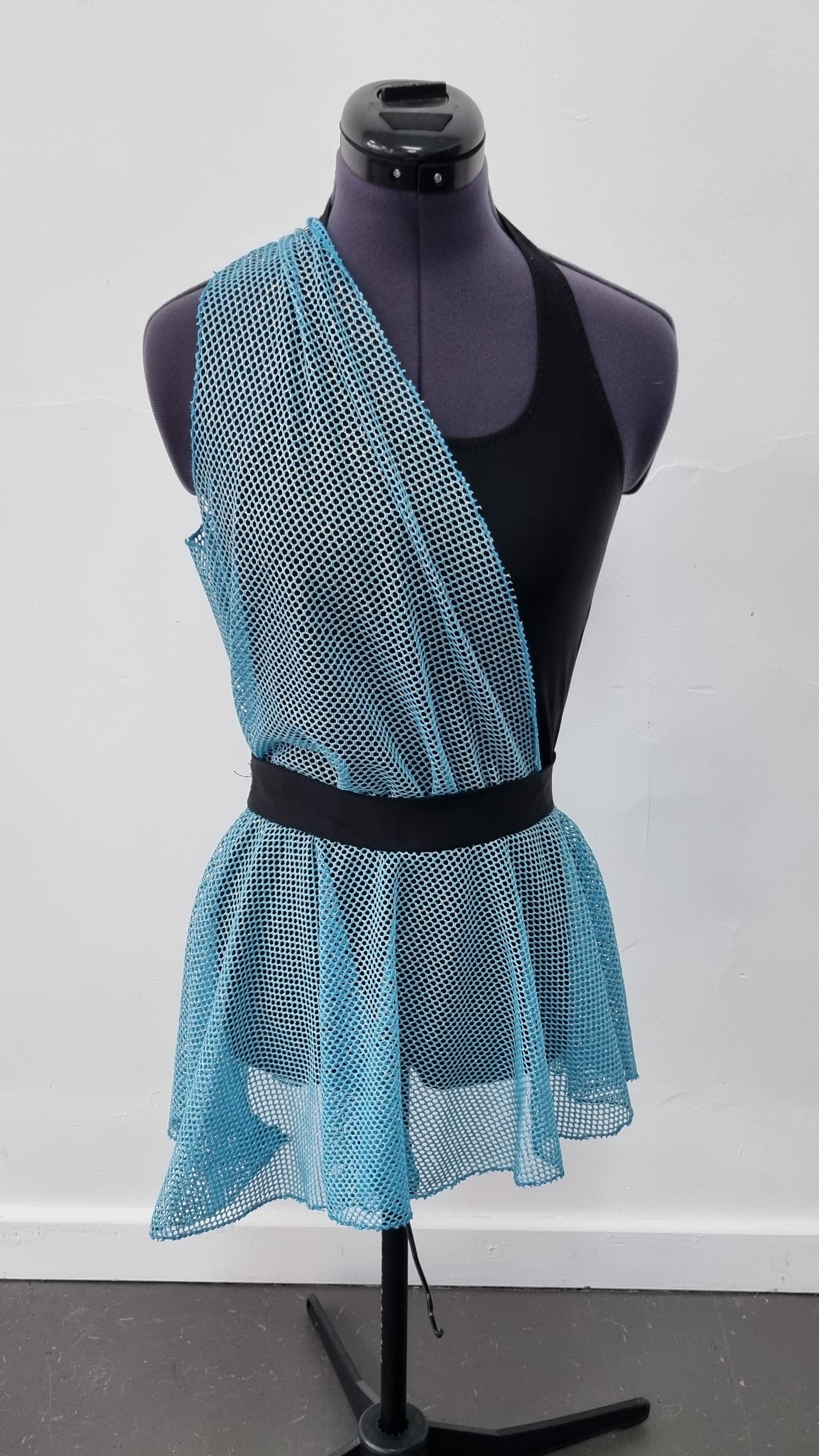 Halterneck Blue Fishnet Overlay Dress - Image 1