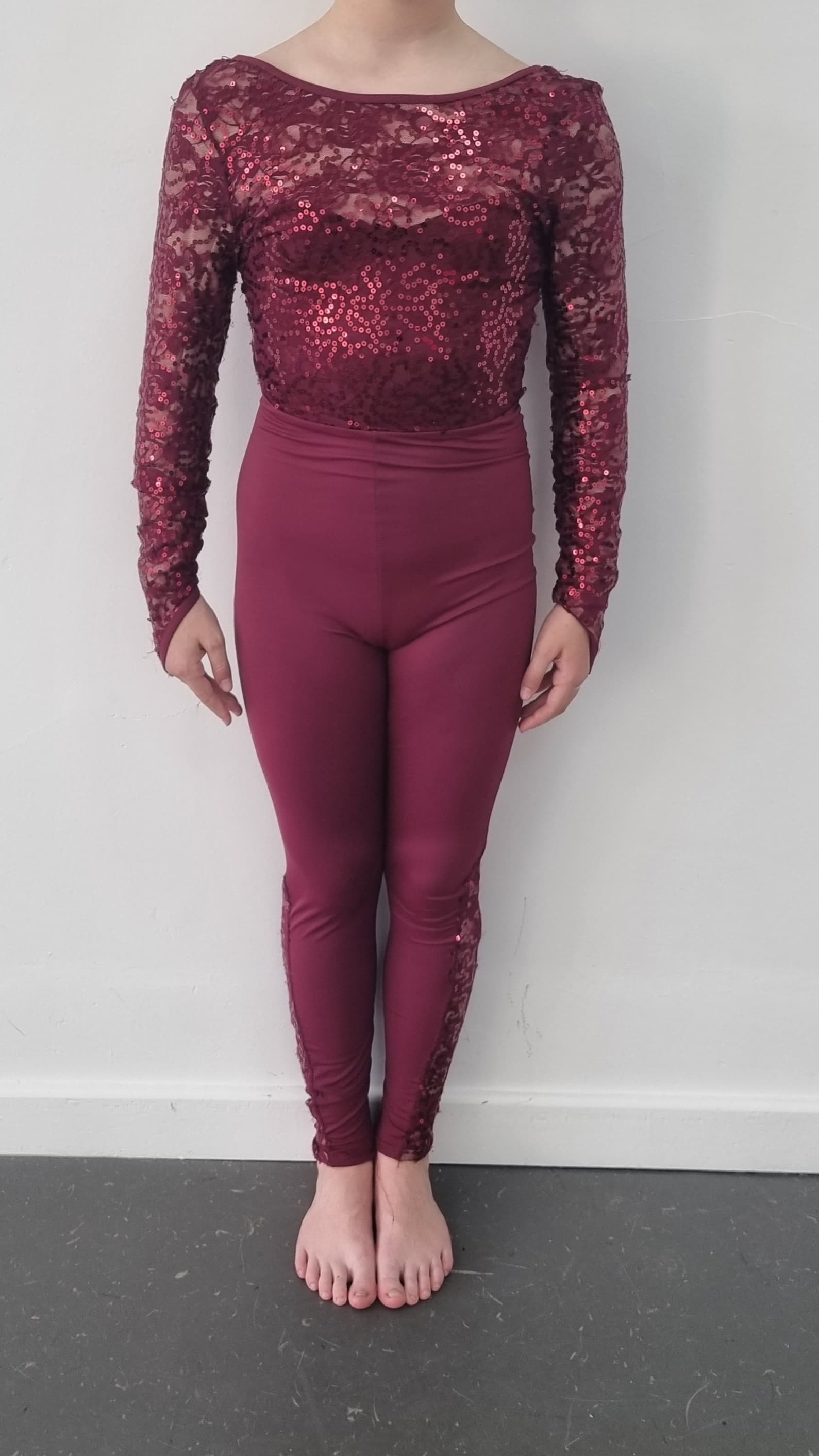 1st Position Lace Catsuit (Black & Maroon) - Image 1