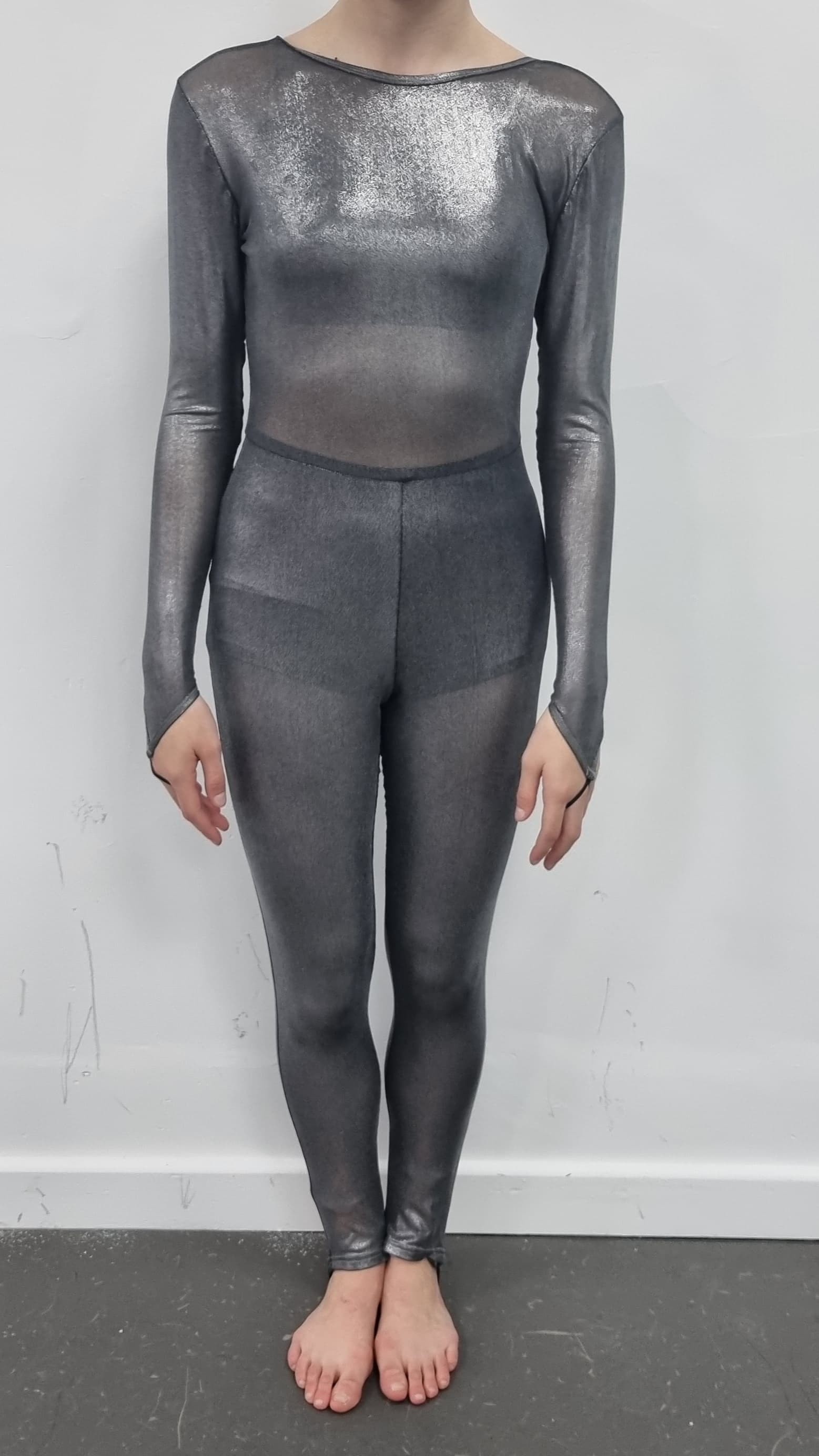 Silver Mesh Glitter Metallic Catsuit - Image 1