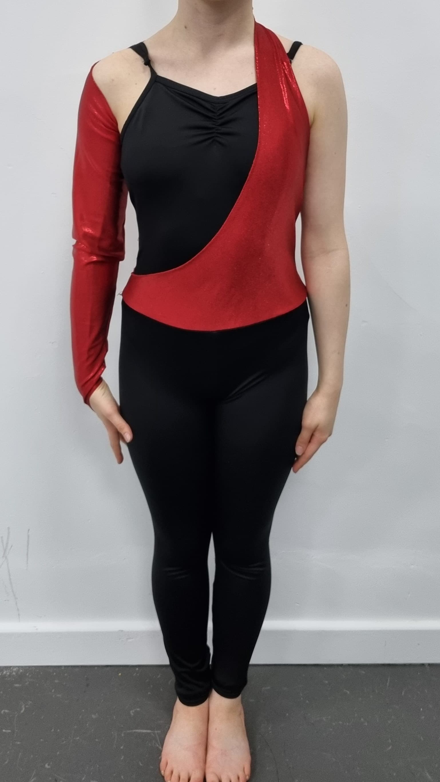 Black Catsuit with Red Drape - Image 1
