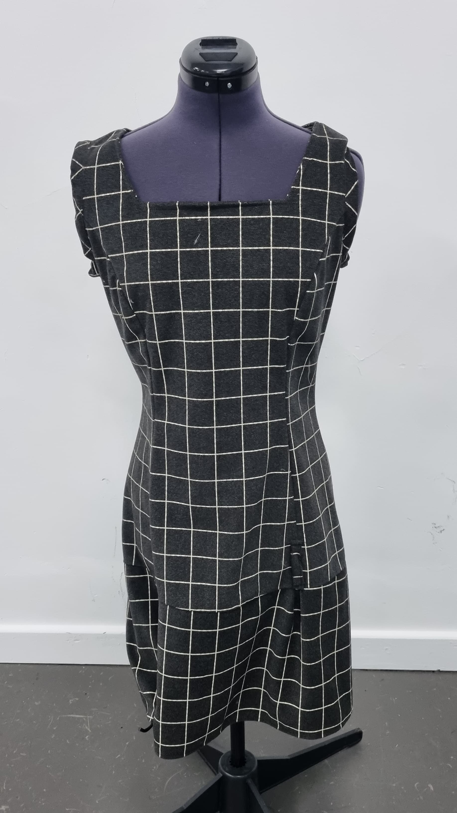 Dark Grey Checked Drop Waist Dress - Image 1