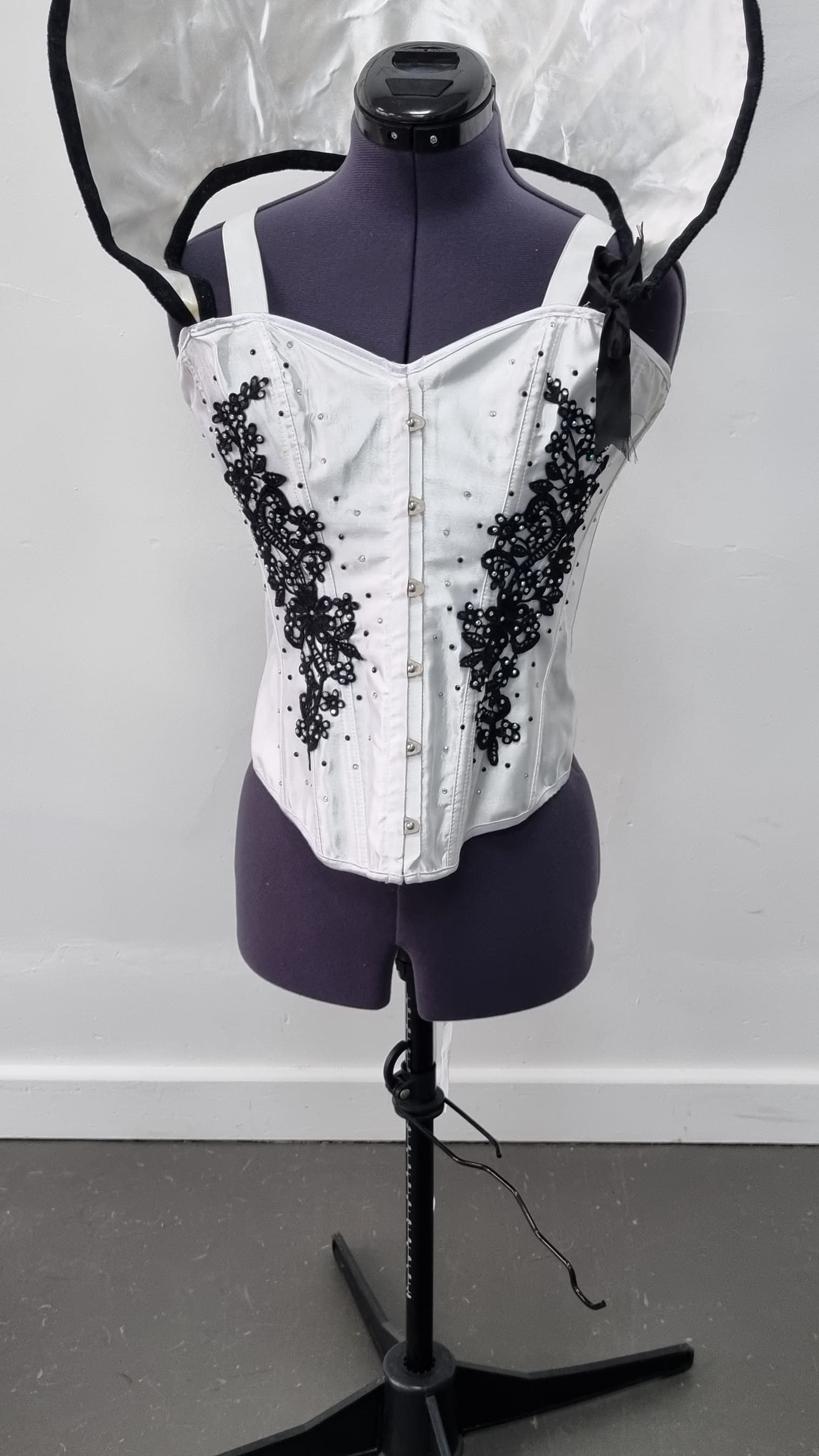 White Corset with Black Floral Applique