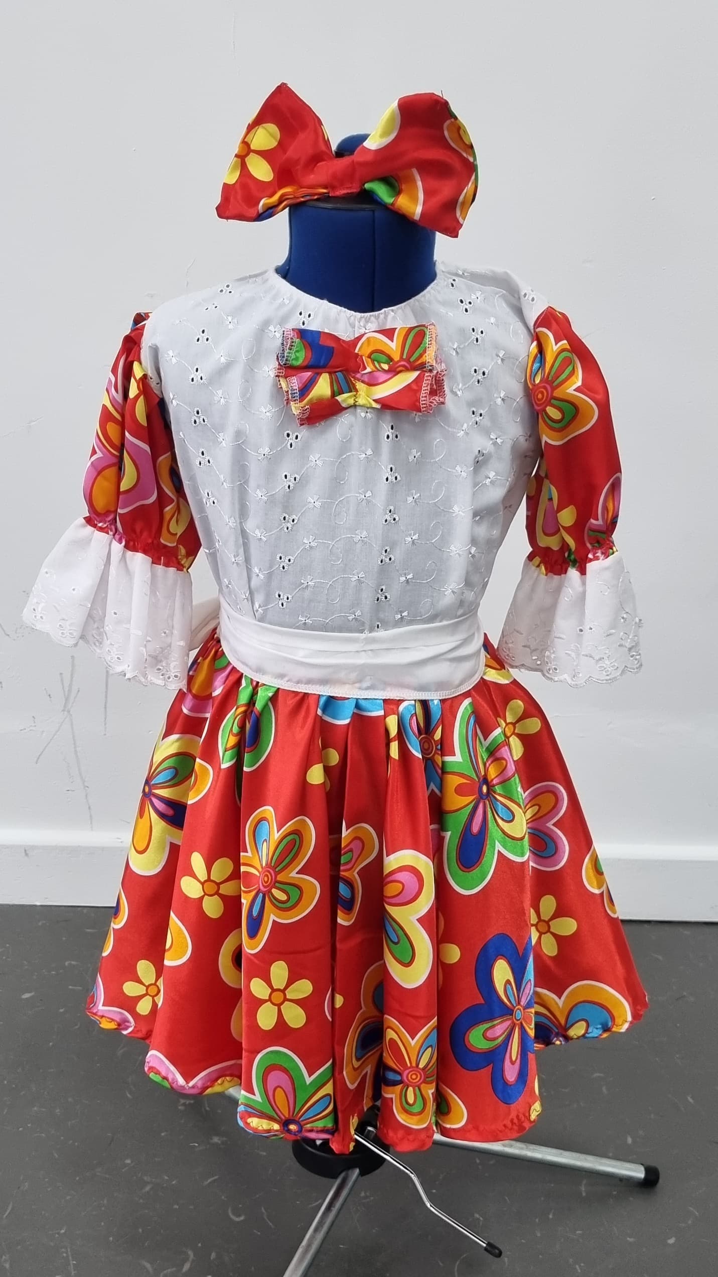 Doll White Floral Dress (Red, Blue & Yellow)