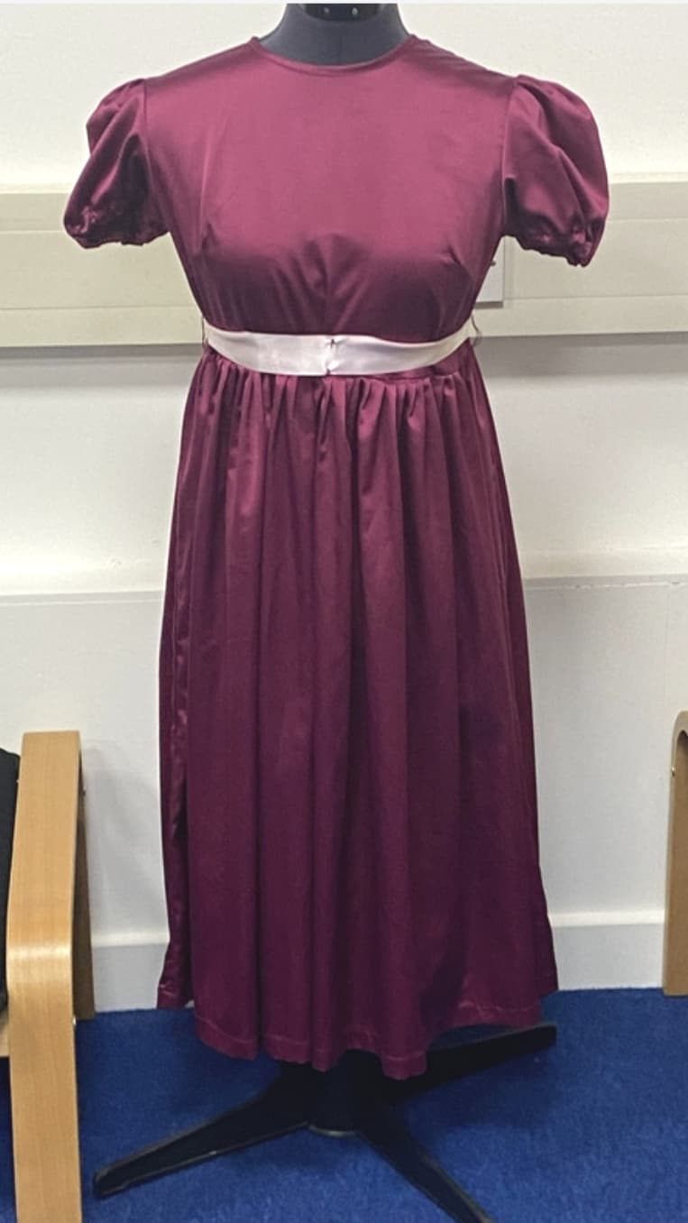 Silk Puff Sleeve Dress with Ribbon - Image 1